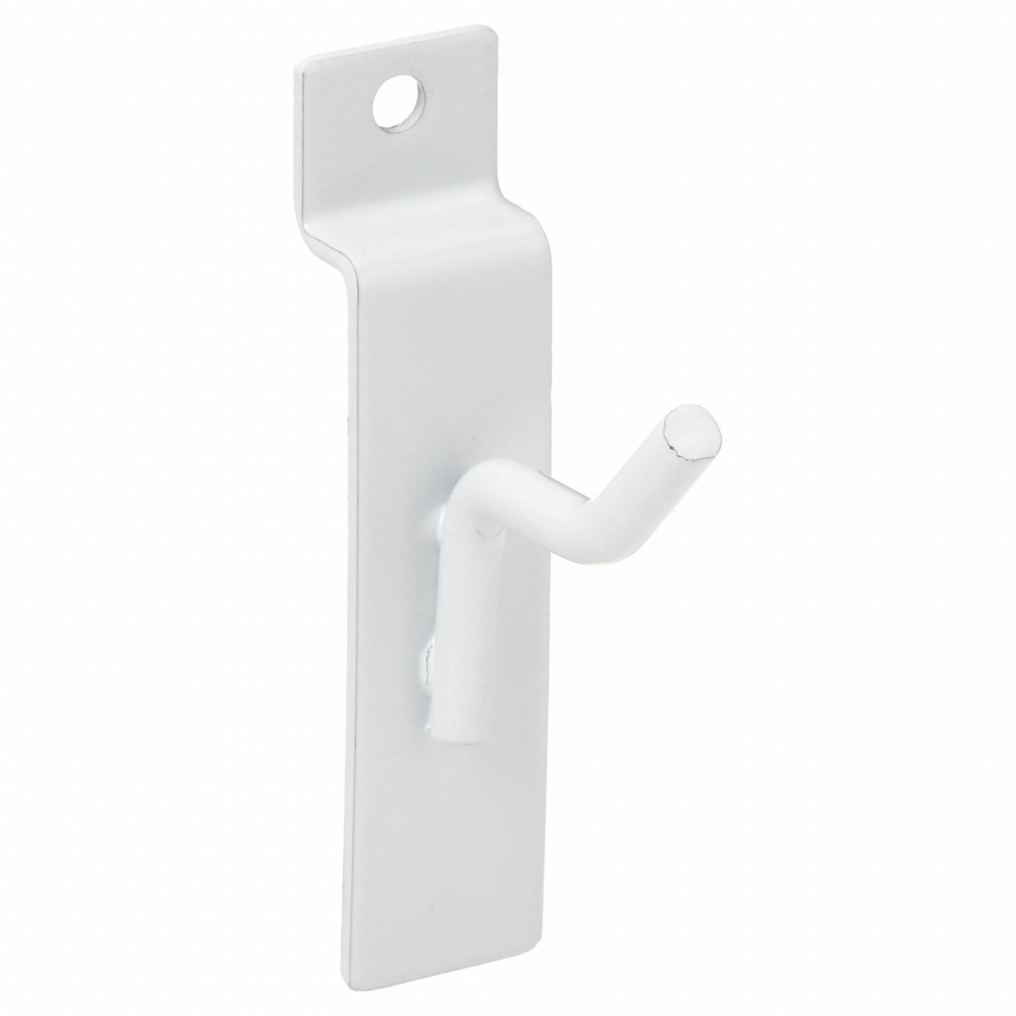 Hook: 1/2 in x 1 in x 1/2 in, 40 lb Load Capacity, Steel, Semi Gloss, White
