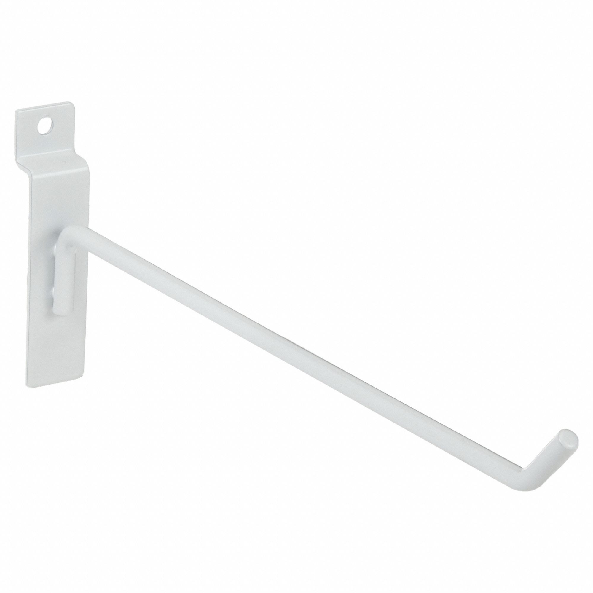 Hook: 1/2 in x 10 in x 1/2 in, 40 lb Load Capacity, Steel, Semi Gloss, White