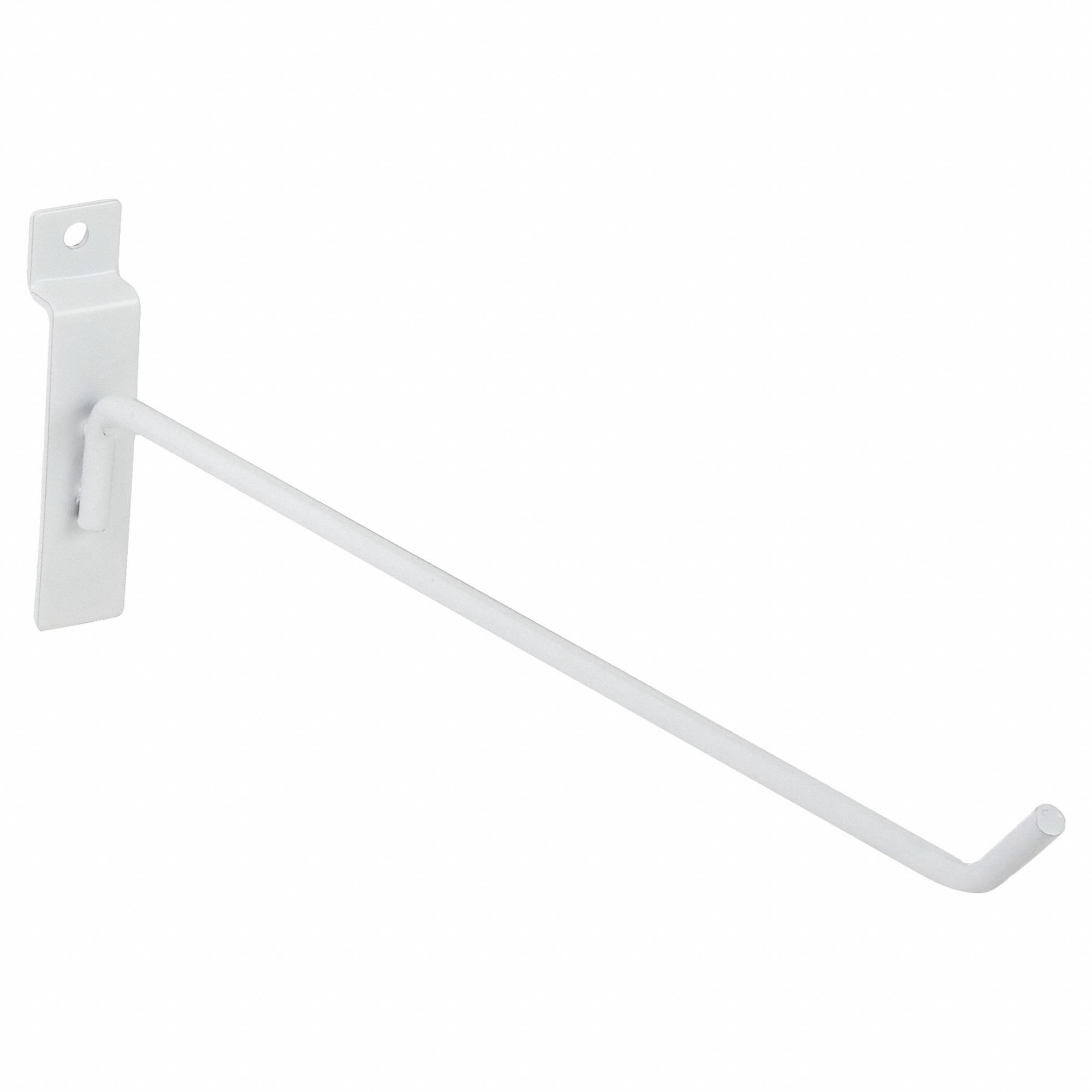Hook: 1/2 in x 12 in x 1/2 in, 40 lb Load Capacity, Steel, Semi Gloss, White