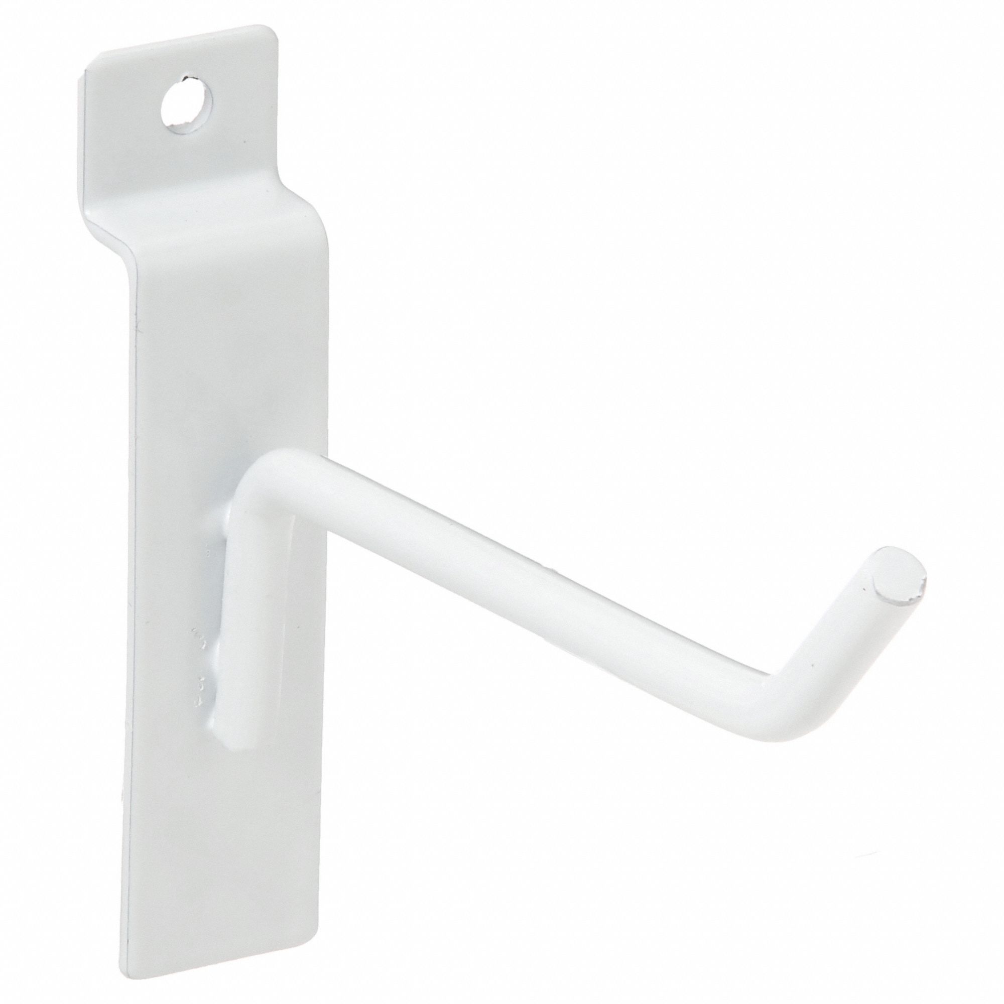 Hook: 1/2 in x 4 in x 1/2 in, 40 lb Load Capacity, Steel, Semi Gloss, White