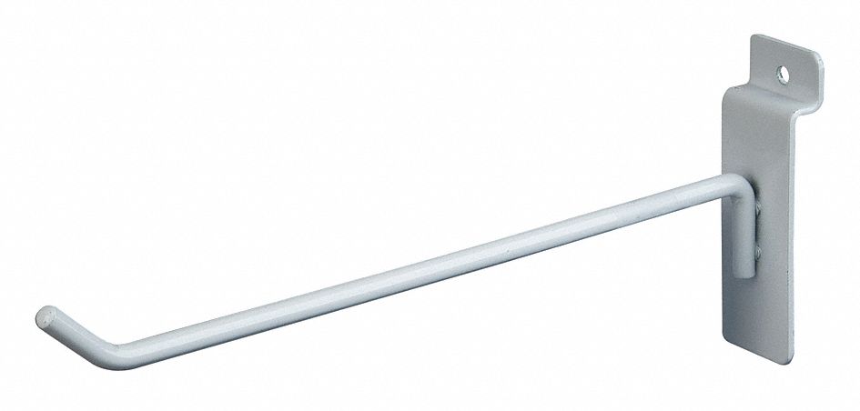 Hook: 1/2 in x 8 in x 1/2 in, 40 lb Load Capacity, Steel, Semi Gloss, White