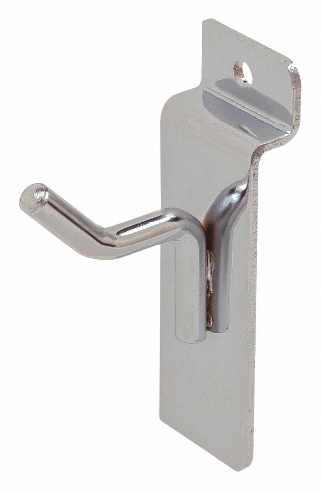 Hook: 1/4 in x 1 in x 1/4 in, 25 lb Load Capacity, Steel, Chrome, Silver