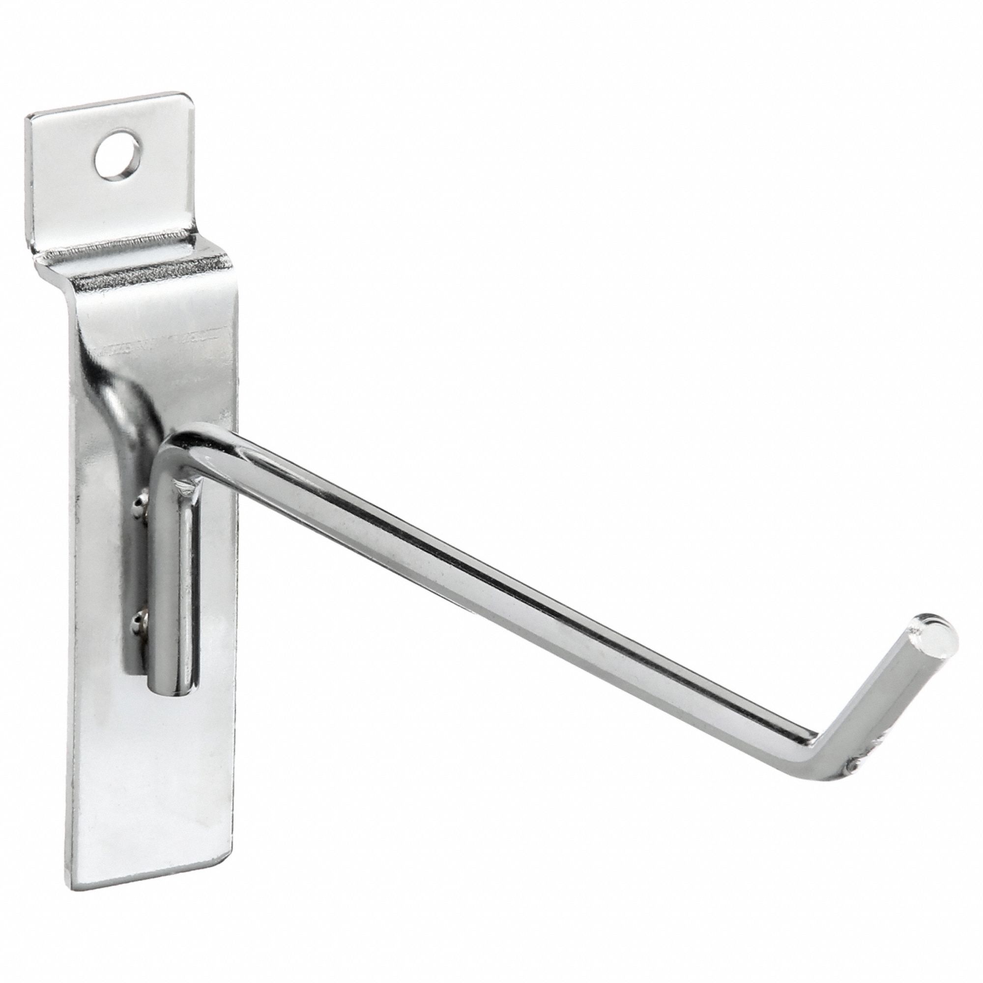Hook: 1/4 in x 6 in x 1/4 in, 25 lb Load Capacity, Steel, Chrome, Silver