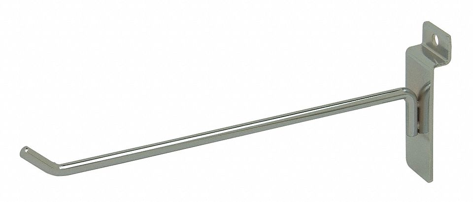 Hook: 1/4 in x 8 in x 1/4 in, 25 lb Load Capacity, Steel, Satin Chrome, Silver