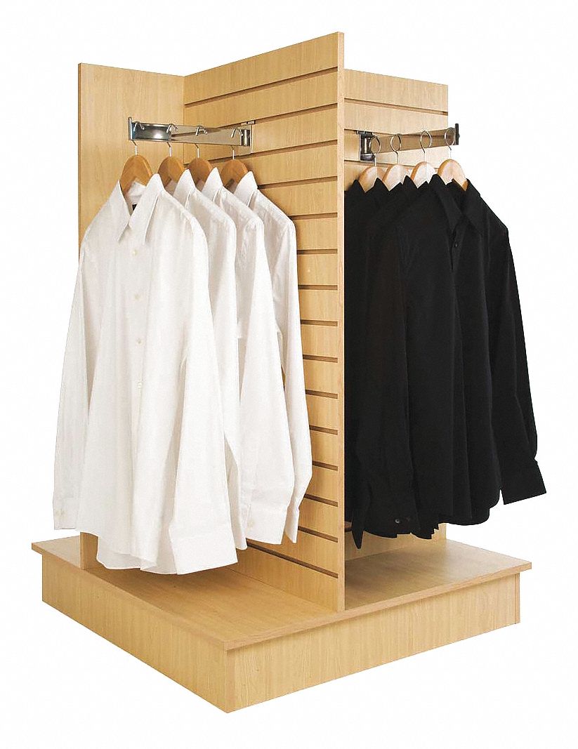 Four Way Slatwall Merchandiser: 36 in x 36 in x 54 in, 4 Panels, MDF/Melamine, Maple, Matte