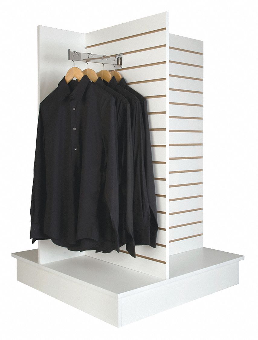 Four Way Slatwall Merchandiser: 36 in x 36 in x 54 in, 4 Panels, MDF/Melamine, White, Matte