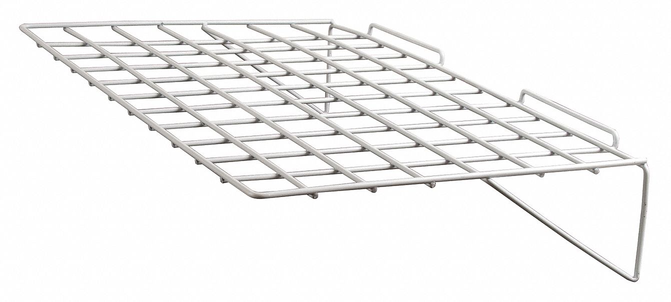 Slatwall Merchandiser Shelf: 12 in x 24 in x 1/4 in, 10 lb Load Capacity, Steel, Semi Gloss