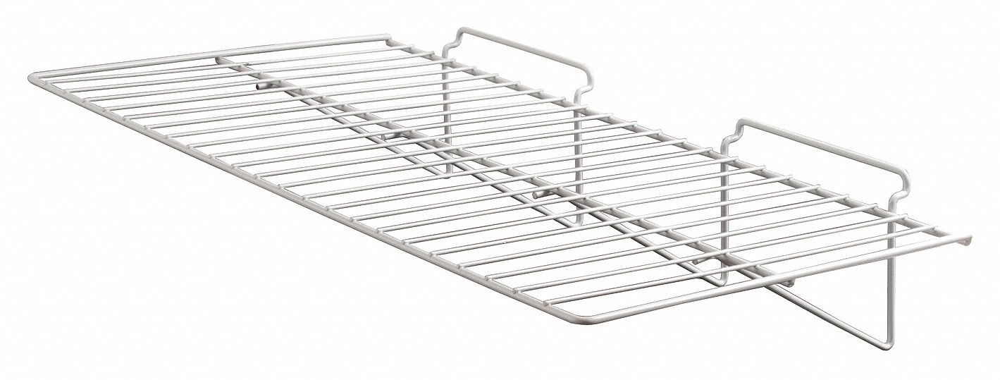Slatwall Merchandiser Shelf: 12 in x 24 in x 1/4 in, 10 lb Load Capacity, Steel, Semi Gloss
