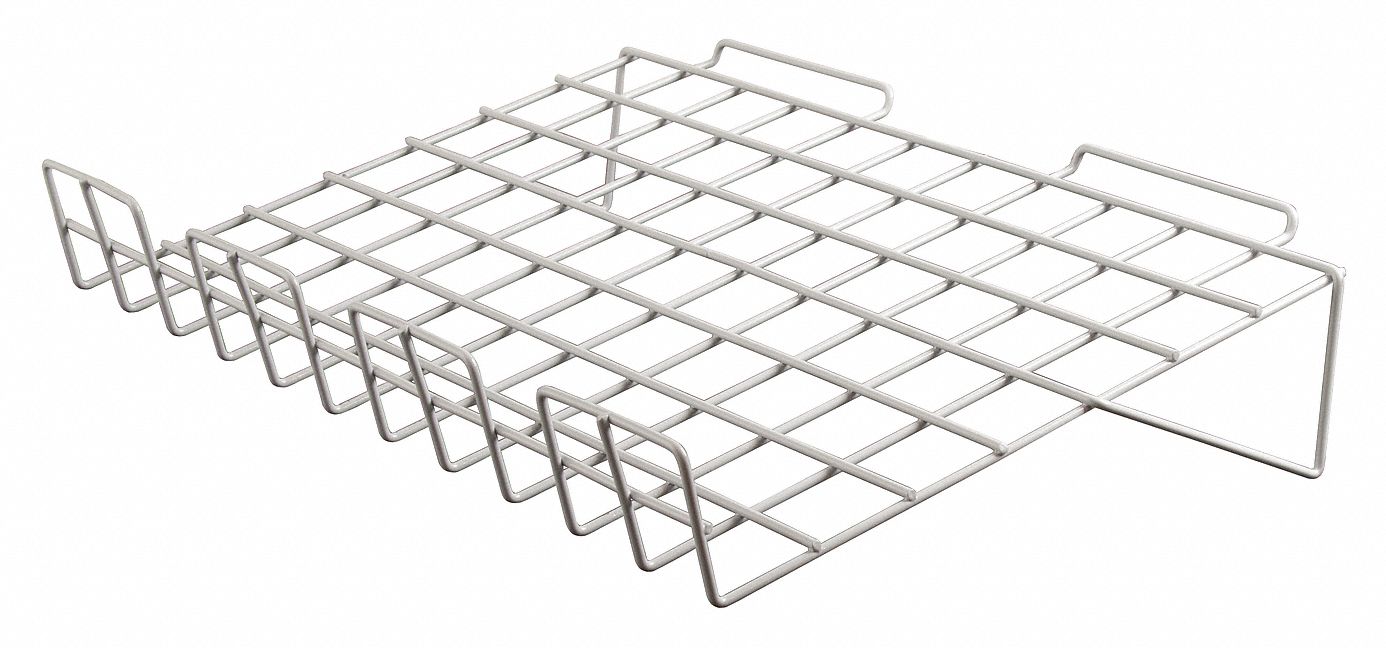 Slatwall Merchandiser Shelf: 12 in x 24 in x 1/4 in, 10 lb Load Capacity, Steel, Semi Gloss