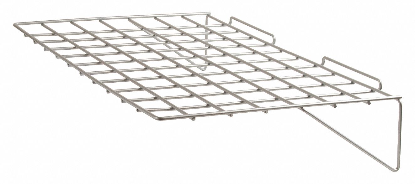 Slatwall Merchandiser Shelf: 12 in x 24 in x 1/4 in, 10 lb Load Capacity, Steel, Semi Gloss