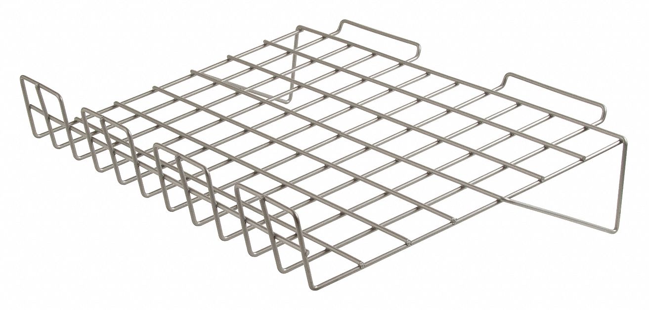 Slatwall Merchandiser Shelf: 12 in x 24 in x 1/4 in, 10 lb Load Capacity, Steel, Semi Gloss