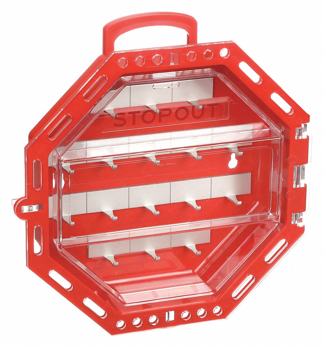 GROUP LOCKOUT BOX, RED, IMPACT RESISTANT, 3.25 IN D X 13 IN H X 13 IN W