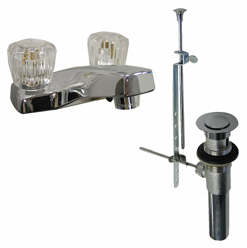 Low Arc Bathroom Faucet: Dominion Faucets, Silver, Chrome Finish, Manual, 1.2 gpm Flow Rate, Knob