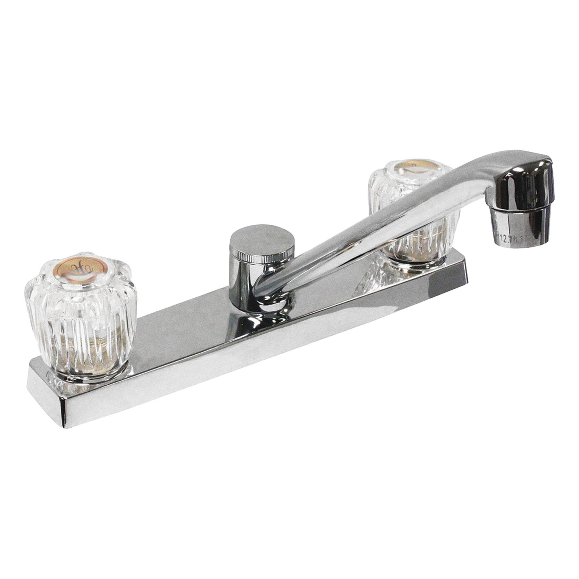 Low Arc Kitchen Faucet: Silver, Plastic, Centerset, Deck, 3 Mounting Holes, Chrome