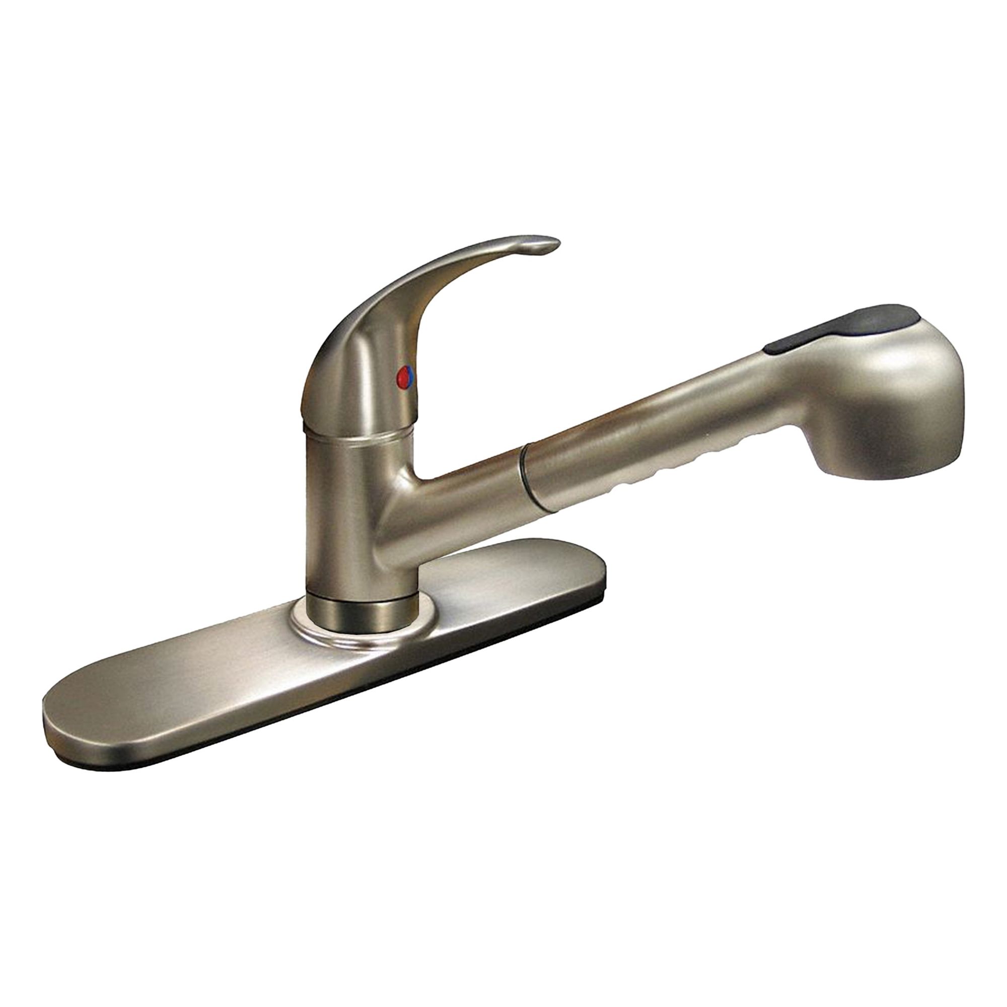 Low Arc Pull Out Kitchen Faucet: Gold, Metal, Single-Post, Deck, 1 Mounting Holes