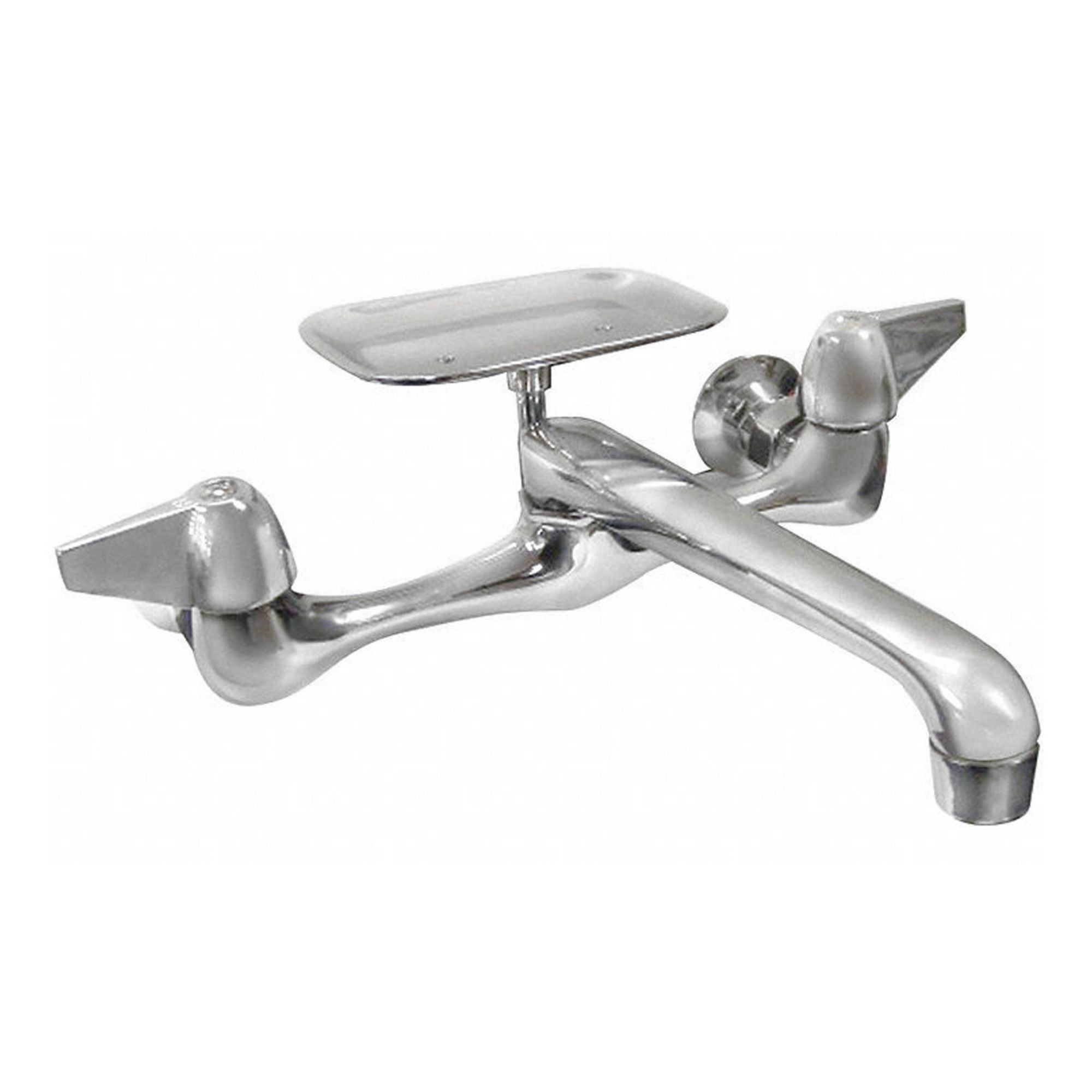 Straight Kitchen Faucet: Silver, Brass, Widespread, Wall, 2 Mounting Holes, Chrome