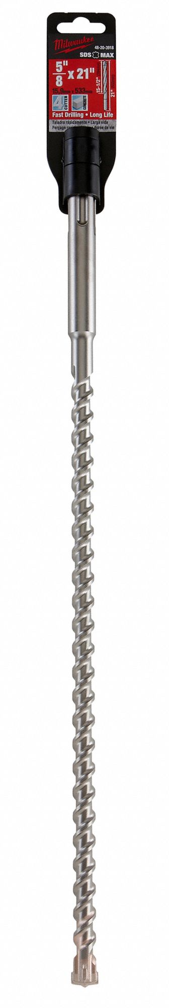 Rotary Hammer Drill: 5/8 in Drill Bit Size, 15 in Max Drilling Dp, 21 in Overall Lg