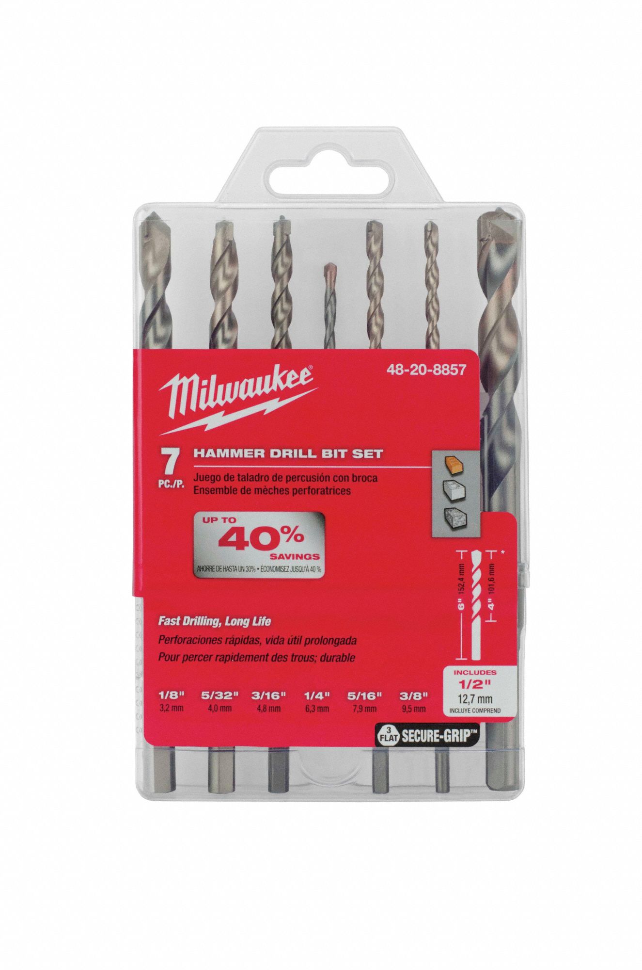 MILWAUKEE Hammer Drill Bit Set 45L37148208857 Grainger