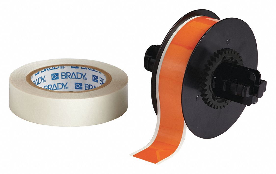 Continuous Label Stock: 1 1/8 in x 100 ft, Polyester With  Rubber  Adhesive, Orange (Gloss)