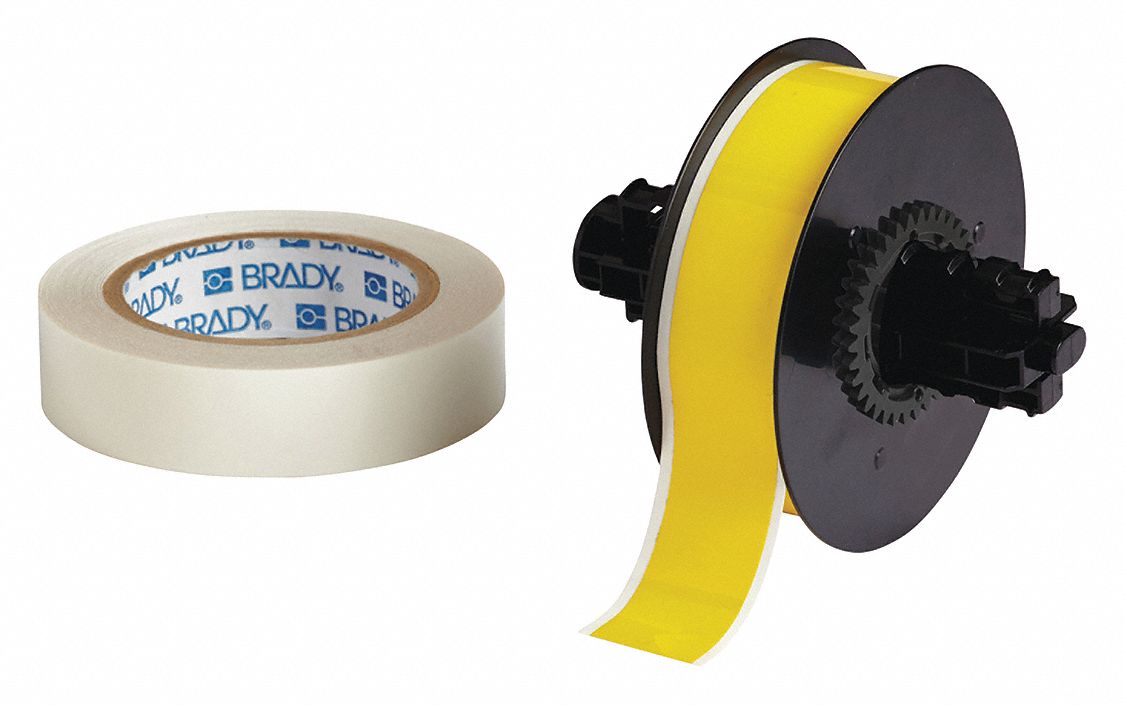 Continuous Label Stock: 1 1/8 in x 100 ft, Polyester With  Rubber  Adhesive, Yellow (Gloss)