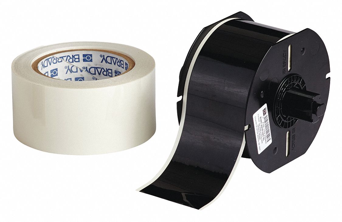 Continuous Label Stock: 2 1/4 in x 100 ft, Polyester With  Rubber  Adhesive, Black (Gloss)