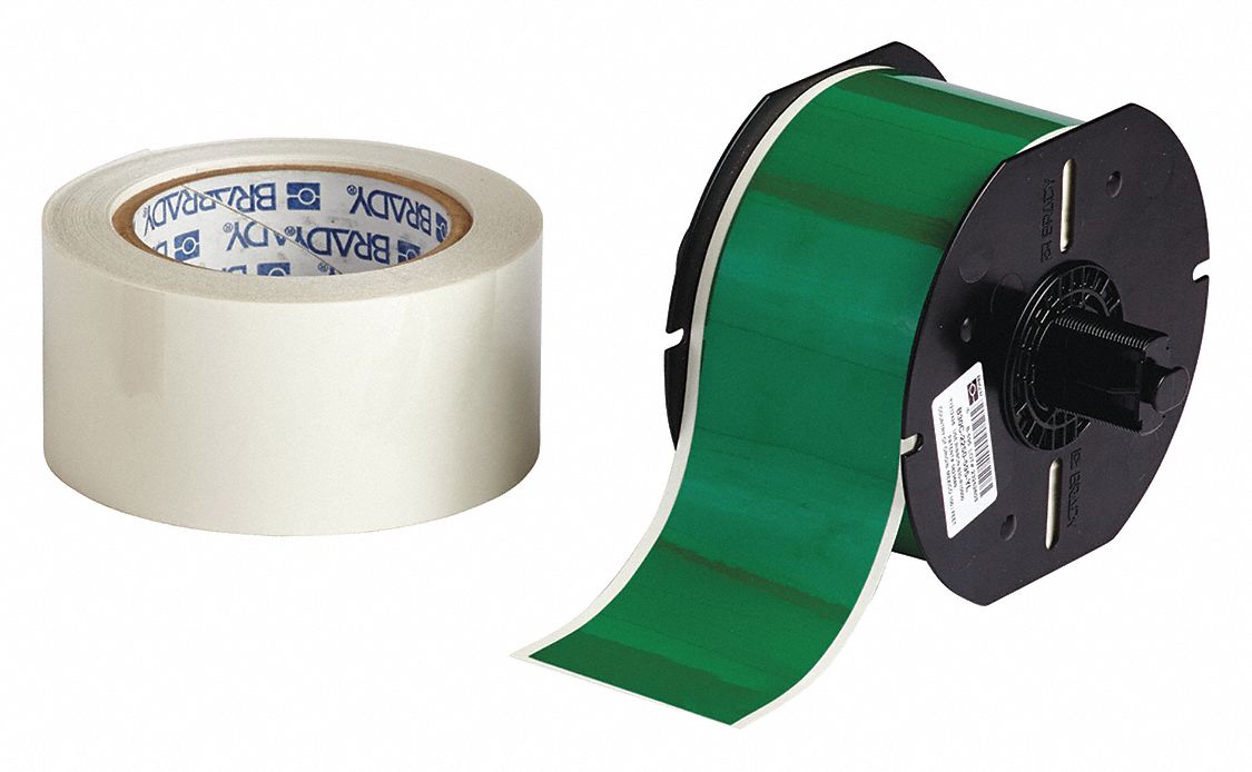Continuous Label Stock: 2 1/4 in x 100 ft, Polyester With  Rubber  Adhesive, Green (Gloss)