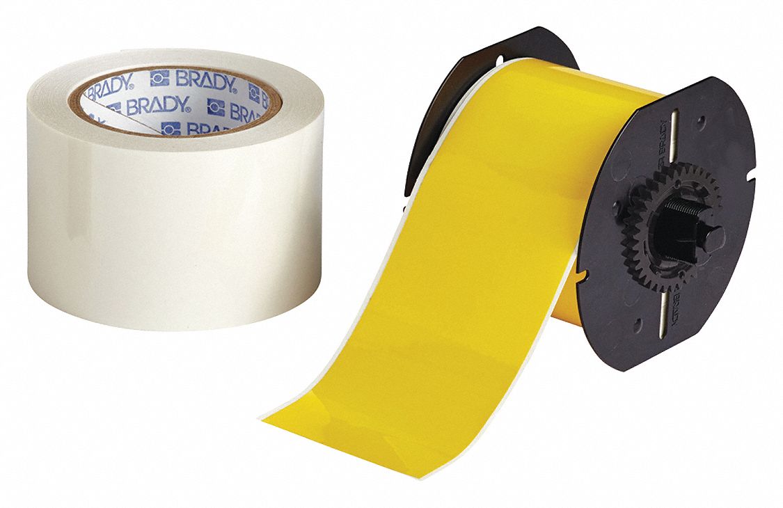 Continuous Label Stock: 3 in x 100 ft, Polyester With  Rubber  Adhesive, Yellow (Gloss)