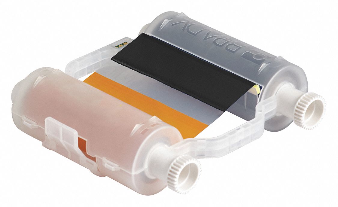 Two-Color Printer Ribbon: 4 21/64 in x 200 ft, Black/Orange, Resin, R10000, 60 Panel Sets