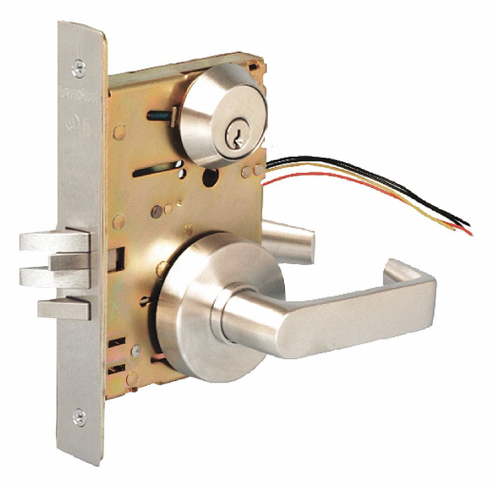 Door Lockset: Storeroom Lever Locksets, Chrome, ADA Compliant, Electrical