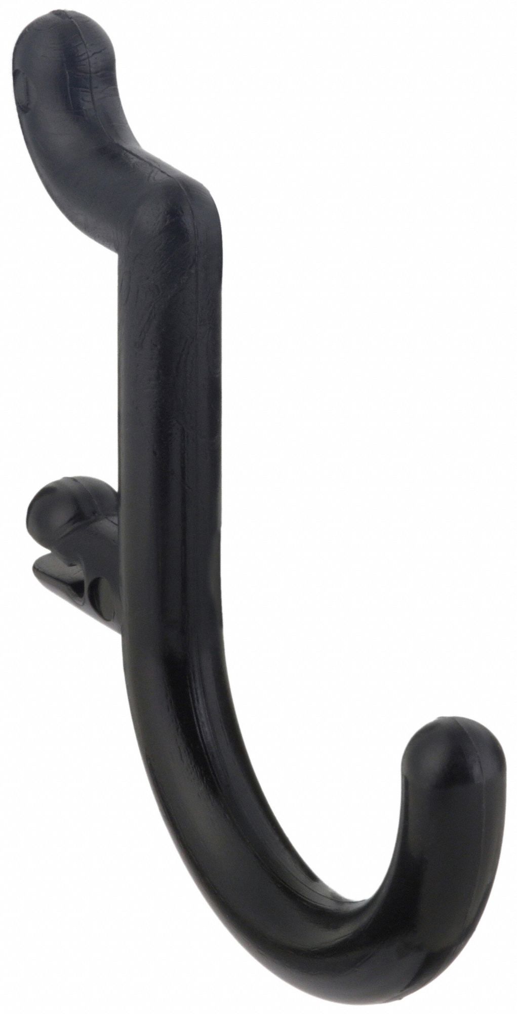 J-Hook: 1/4 in Peg Hole, For 1 in Pegboard Hole Spacing, Snap-On, Surface, Black, 8 PK