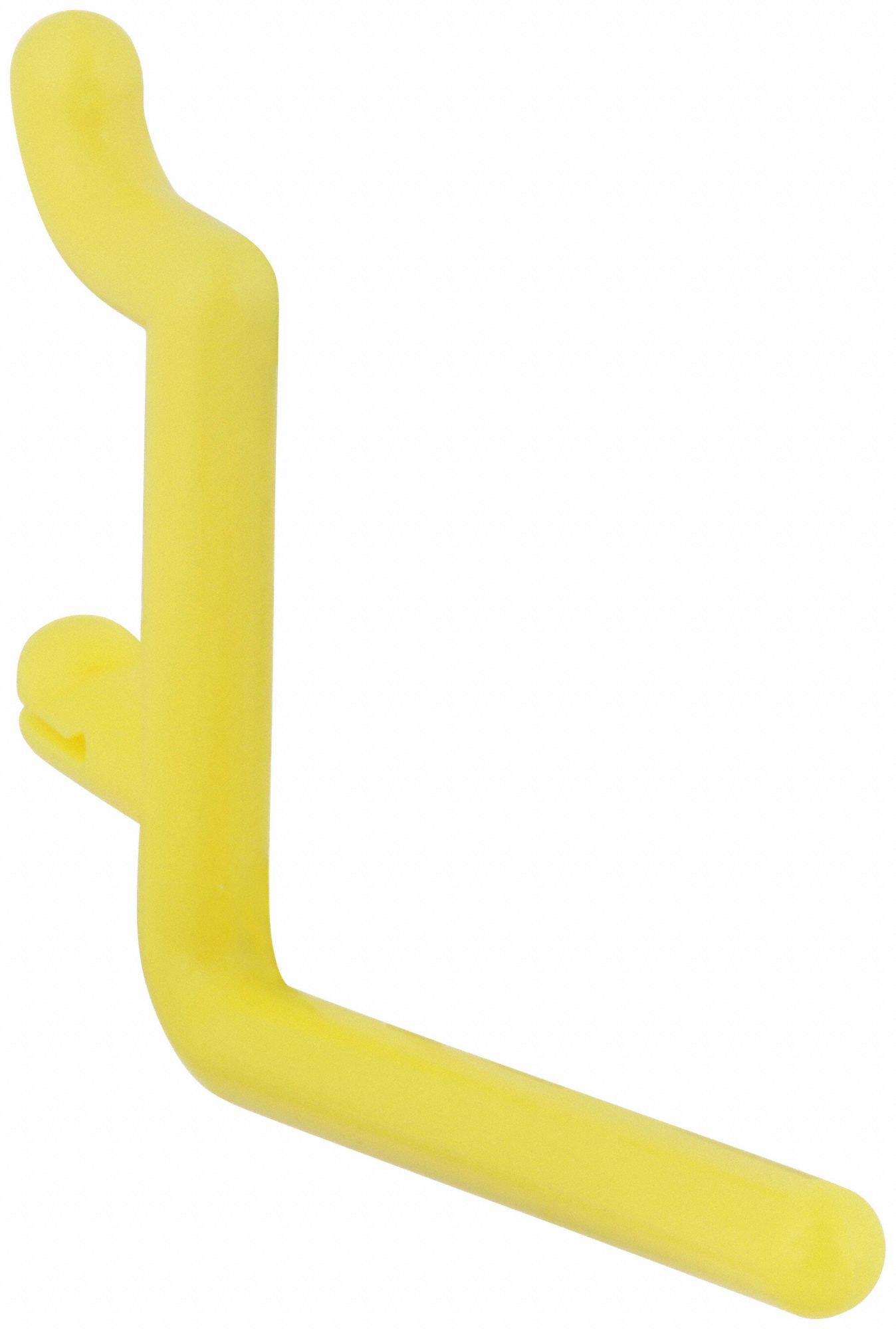 Single Rod Pegboard Hook: 1/4 in Peg Hole, For 1 in Pegboard Hole Spacing, Yellow, 8 PK