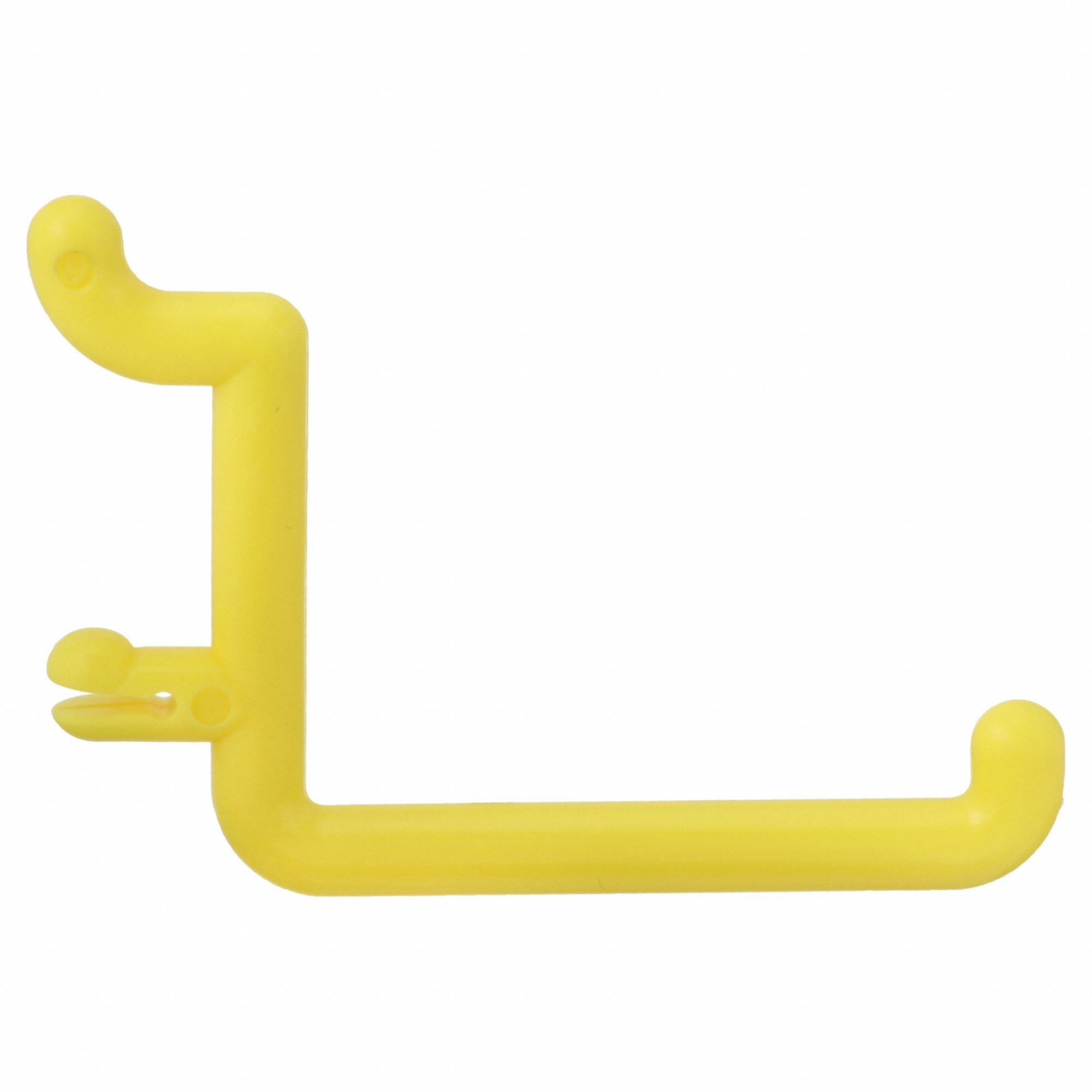 Single Rod Pegboard Hook: 1/4 in Peg Hole, For 1 in Pegboard Hole Spacing, Yellow, 8 PK