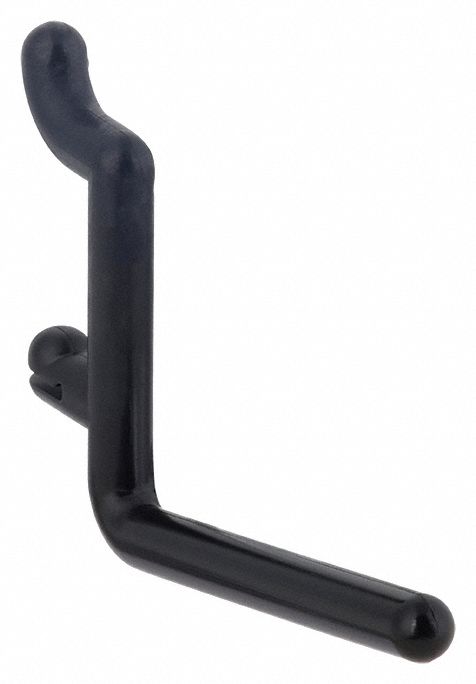 Single Rod Pegboard Hook: 1/4 in Peg Hole, For 1 in Pegboard Hole Spacing, Black, 25 PK