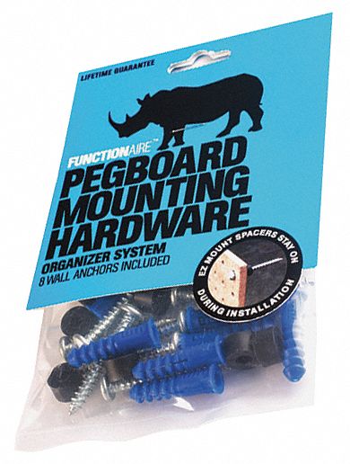 Pegboard Mounting Hardware: 1 1/2 in, Plastic, Blue