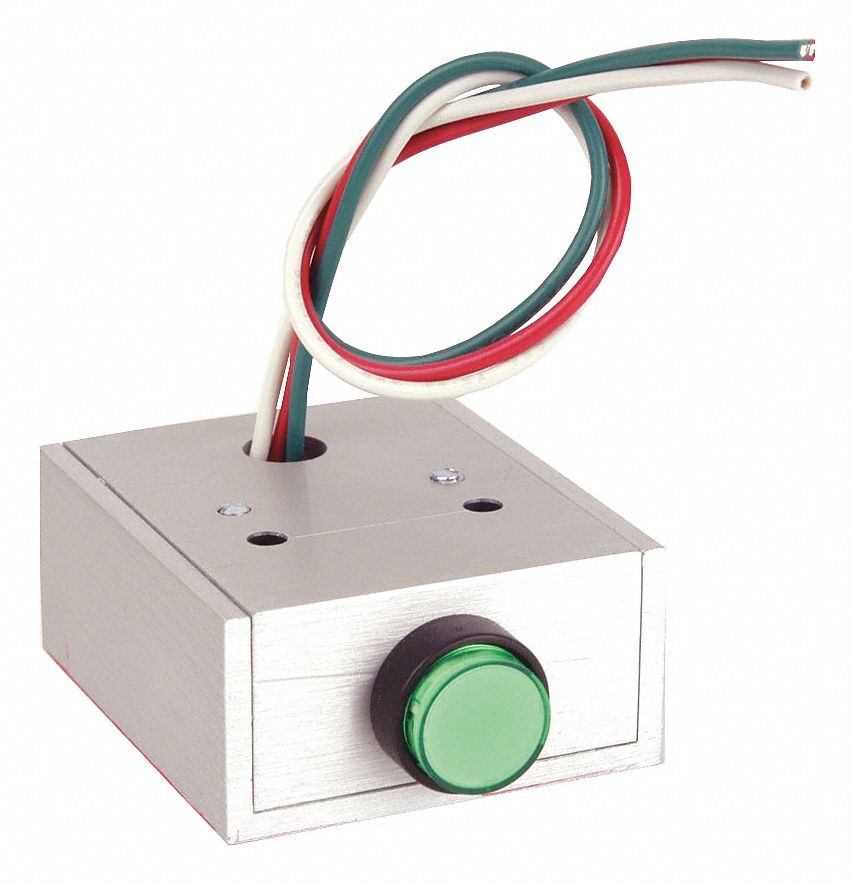 Exit Push Button: 1 in Ht, 2 in Dp, 2 1/4 in Wd, ADA Compliant, Gray, Gray