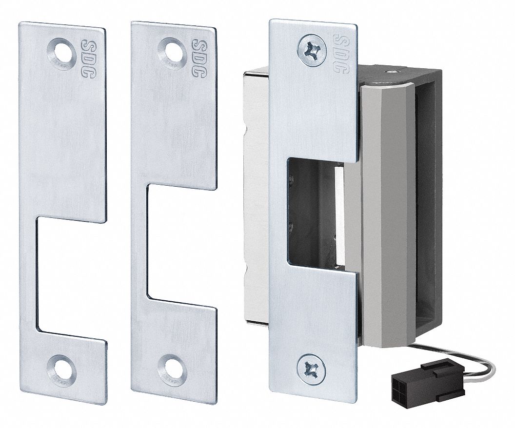 Electric Door Strike: 1 1/4 in Wd, 4 7/8 in Ht, Cylindrical/Mortise, Stainless Steel