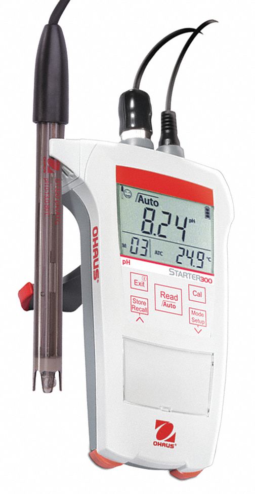 0.00 to 14.00, Auto Temp Compensation, pH Meter 45MH96ST300 Grainger