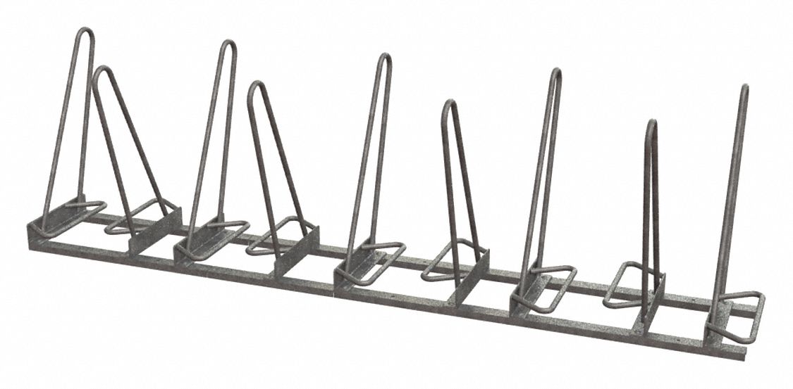Bike Rack: Shark Rack, 9 Bikes, Galvanized, Steel, 30 in Slot Wd, 30 in Overall Ht, 25 in Overall Wd