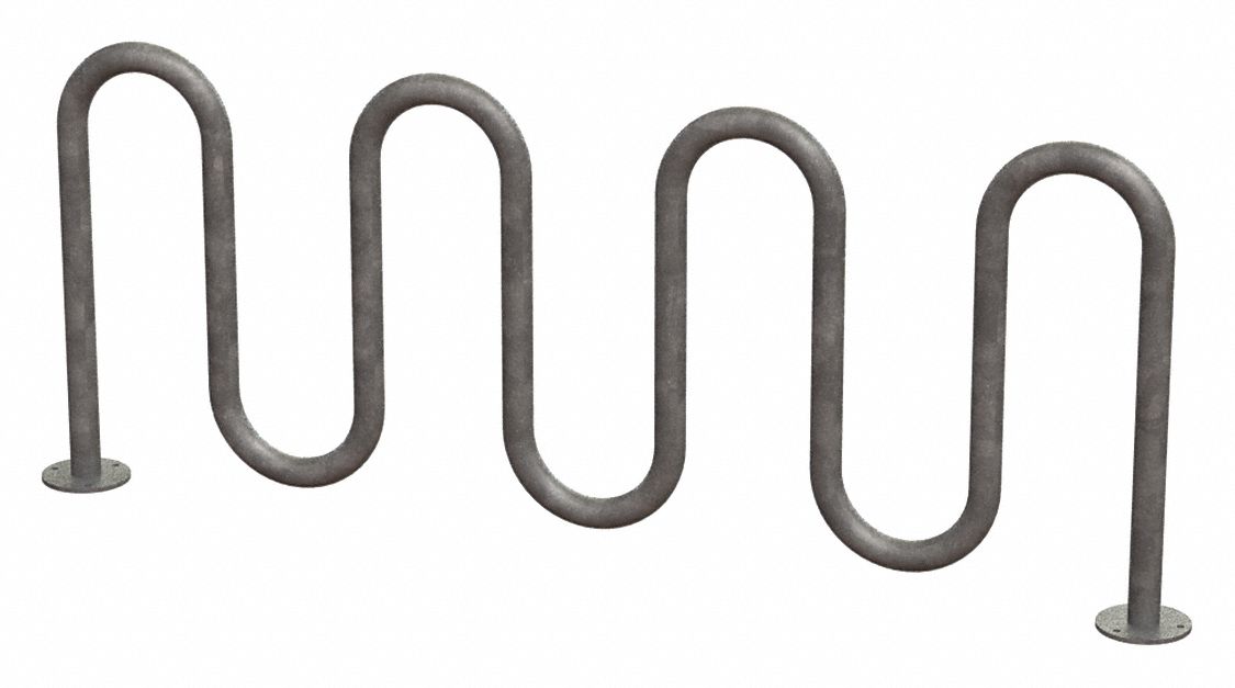 Bike Rack: Wave Rack, 9 Bikes, Galvanized, Steel, 10 in Slot Wd, 36 in Overall Ht, 88 in Overall Lg