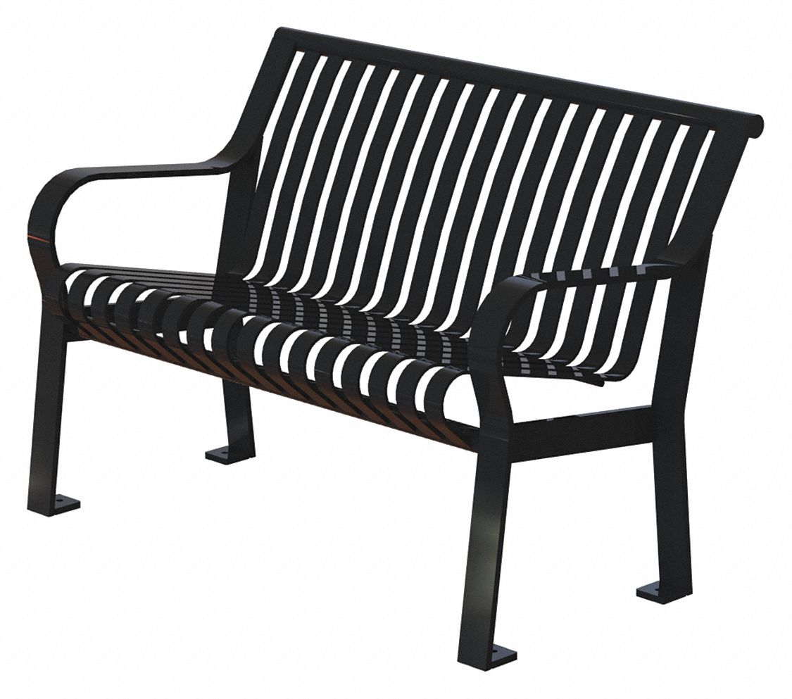 Outdoor Bench: Powder Coated Steel, 1,200 lb Load Rating, Black, Powder Coated Steel