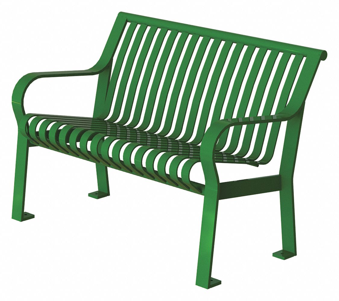 Outdoor Bench: Powder Coated Steel, 1,200 lb Load Rating, Green, Powder Coated Steel