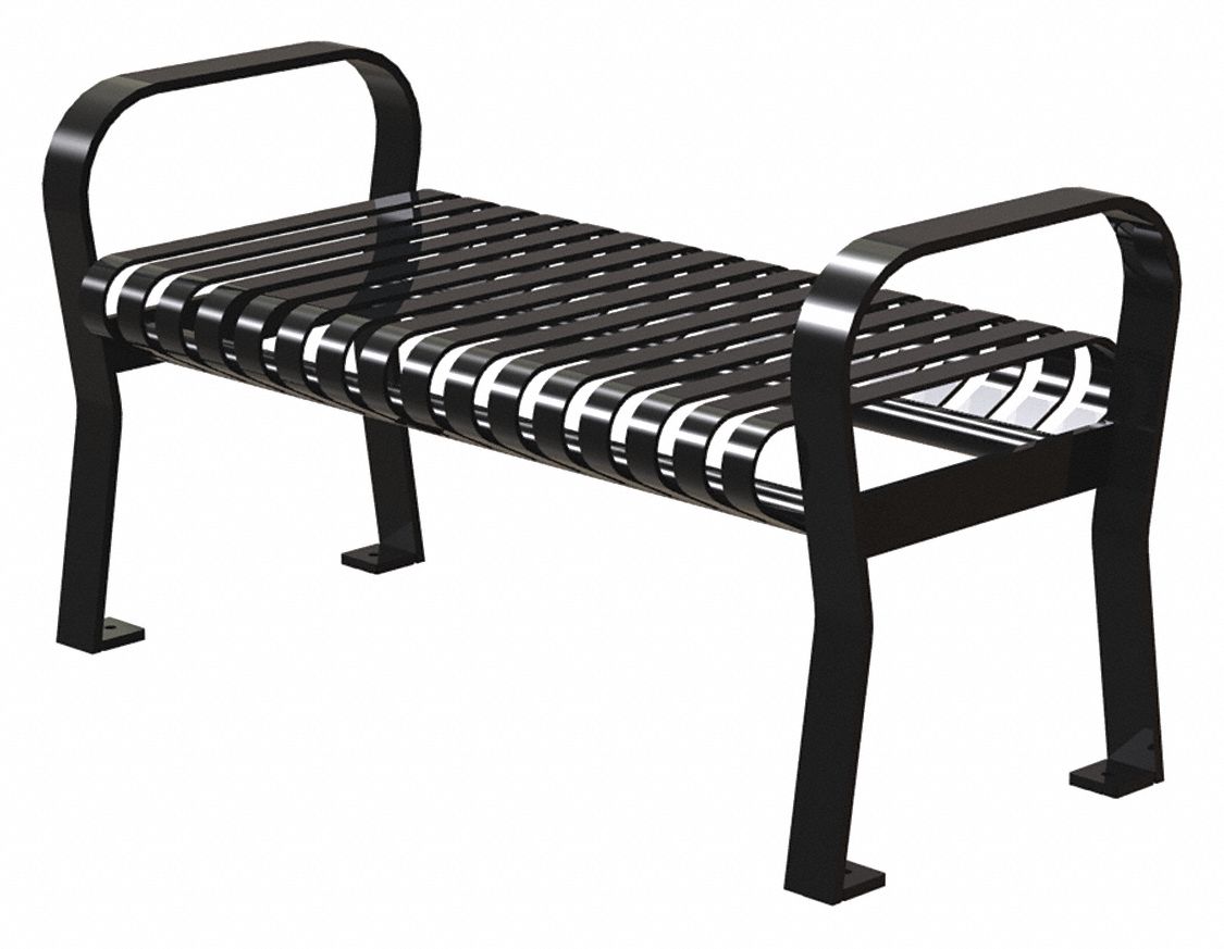 Outdoor Bench: Powder Coated Steel, 1,200 lb Load Rating, Black, Powder Coated Steel