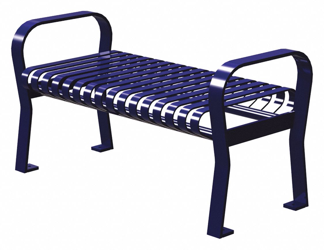 Outdoor Bench: Powder Coated Steel, 1,200 lb Load Rating, Blue, Powder Coated Steel
