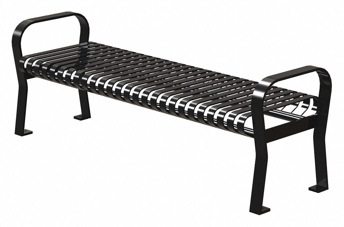 Outdoor Bench: Powder Coated Steel, 1,200 lb Load Rating, Black, Powder Coated Steel