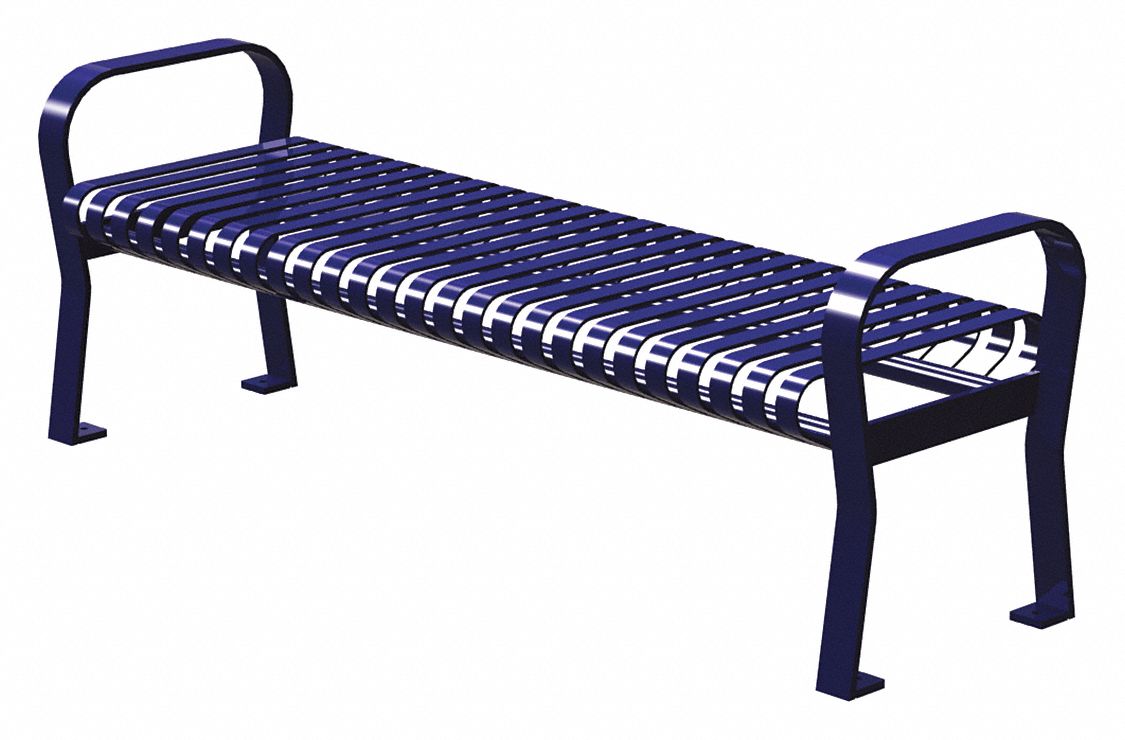 Outdoor Bench: Powder Coated Steel, 1,200 lb Load Rating, Blue, Powder Coated Steel