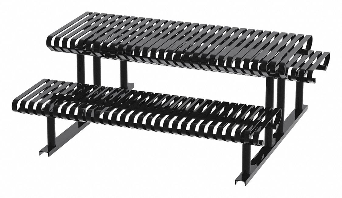 Picnic Table: Rectangle, Steel, 77 1/2 in Overall Wd, 71 1/2 in Overall Dp, Black