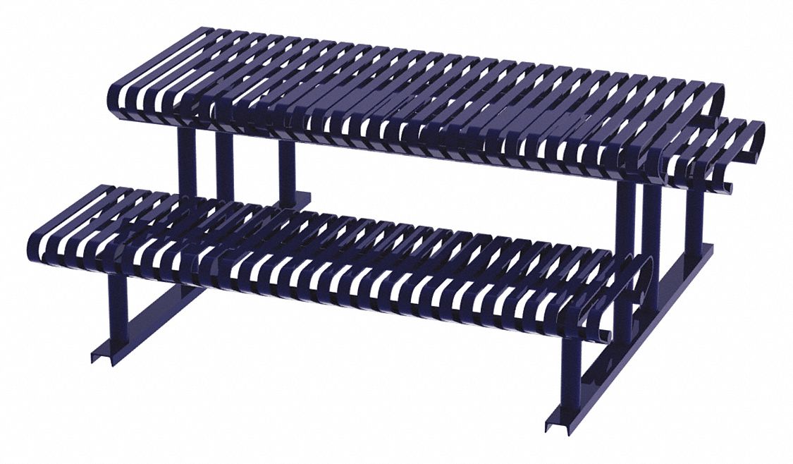 Picnic Table: Rectangle, Steel, 77 1/2 in Overall Wd, 71 1/2 in Overall Dp, Blue