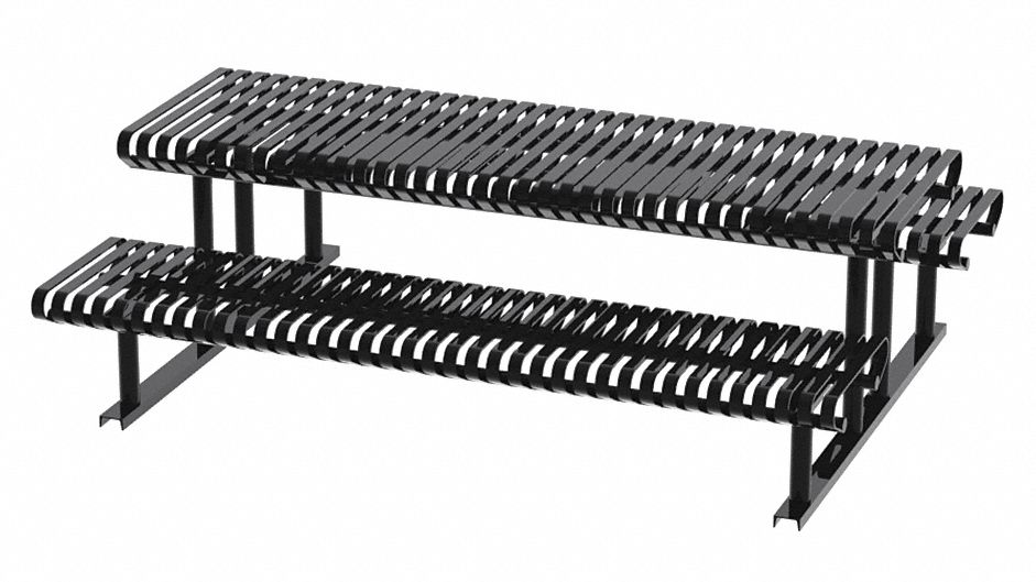 Picnic Table: Steel, Powder Coated, Black, 30 in Overall Ht, 94 in Overall Lg