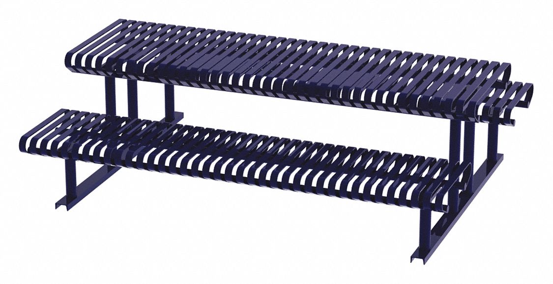 Picnic Table: Steel, Powder Coated, Blue, 30 in Overall Ht, 94 in Overall Lg