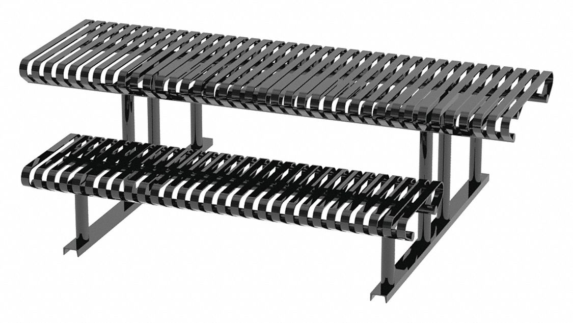 Picnic Table: Steel, Powder Coated, Black, 30 in Overall Ht, 77 1/2 in Overall Lg